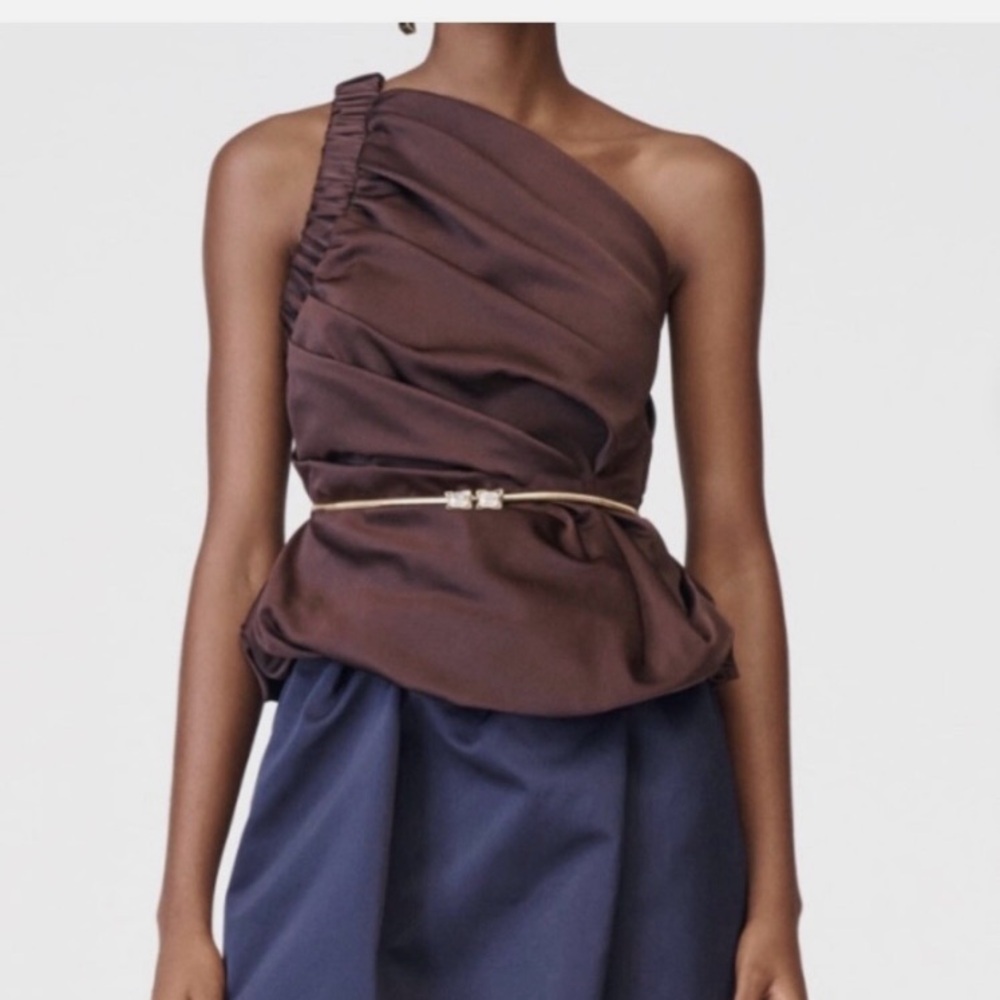 New - Zara A/W 2023 Collection 14 Dark Brown asymmetric top